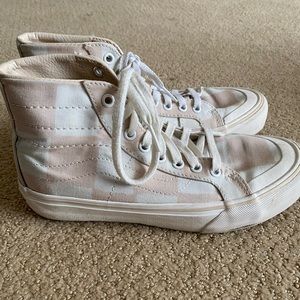 Pink and white checkerboard hightop vans